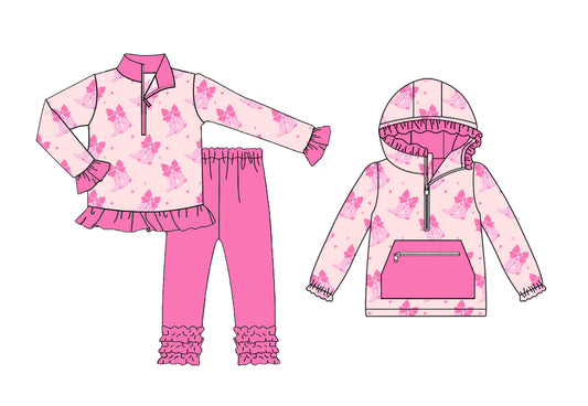 25.9.5 custom each style moq 5eta 4-6week Sibling Sisters boot bow pink baby girl long sleeve pants sets and top match family design