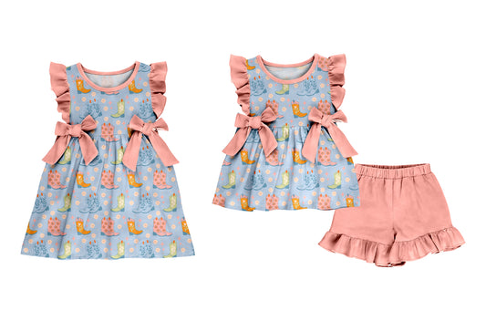 2.26 Custom moq 5 mix size Sibling Baby Girl's Pink Sleeveless Top And Shorts Set Cute Dress for Summer
