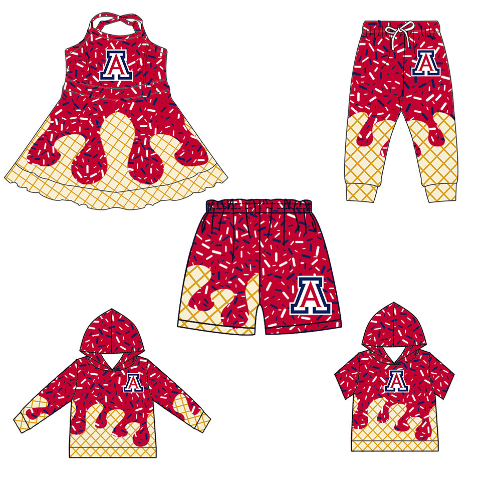 Custom summer teams baby girls clothes team red hooded long sleeve tops and short sleeve top and dress and pants and shorts-25.6.2