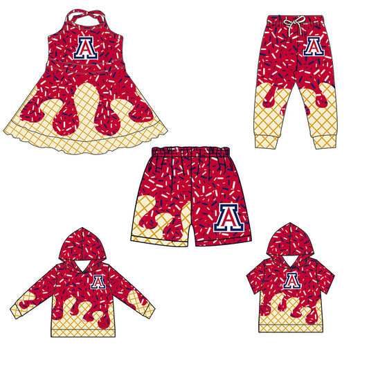 Custom summer teams baby girls clothes team red hooded long sleeve tops and short sleeve top and dress and pants and shorts-25.6.2
