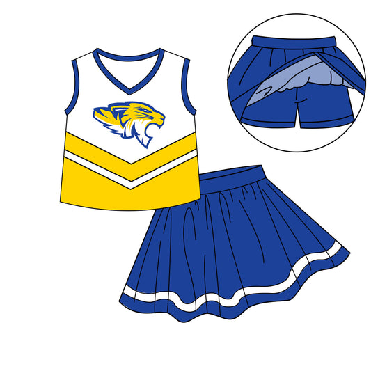Custom moq 5 mix size milk silk eta 6-8weeks summer team blue baby girls clothes team sleeveless skirts shorts sets-25.7.10
