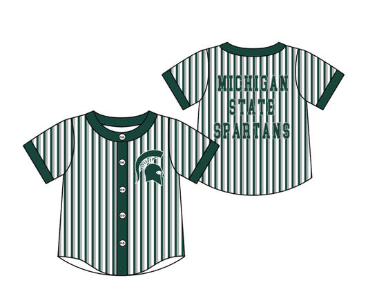 Custom moq 5 mix size milk silk summer teams Green Striped Short-Sleeved Button-Down Shirt for Baby Boy Summer Outfit