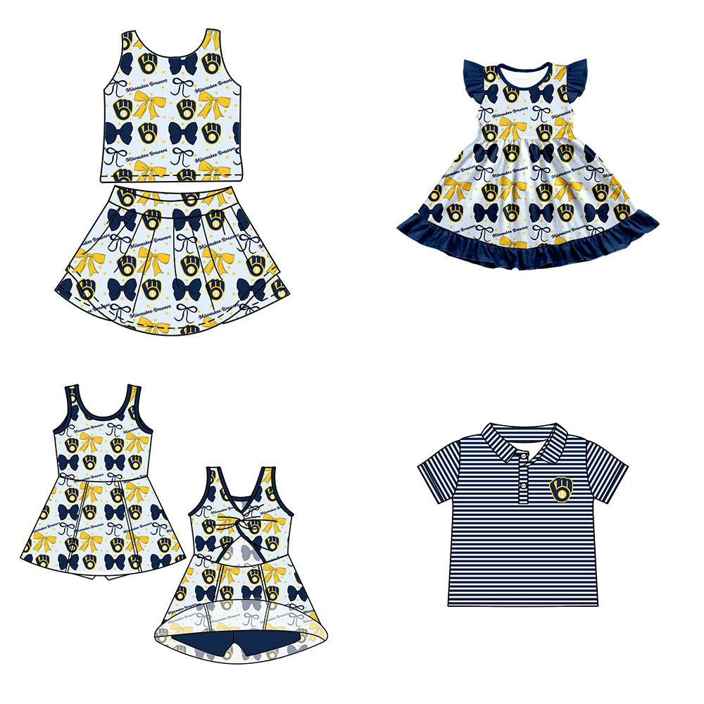 Custom moq 5 mix size milk silk summer teams baby girls clothes team bow sleeveless skirts sets and dress 1 and dress 2 and top-25.6.20