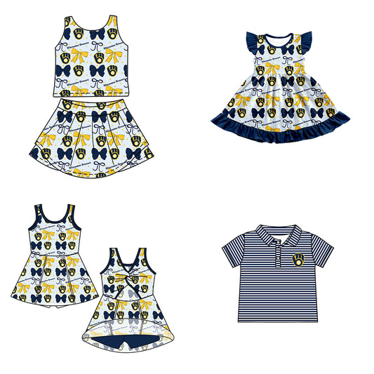 Custom moq 5 mix size milk silk summer teams baby girls clothes team bow sleeveless skirts sets and dress 1 and dress 2 and top-25.6.20