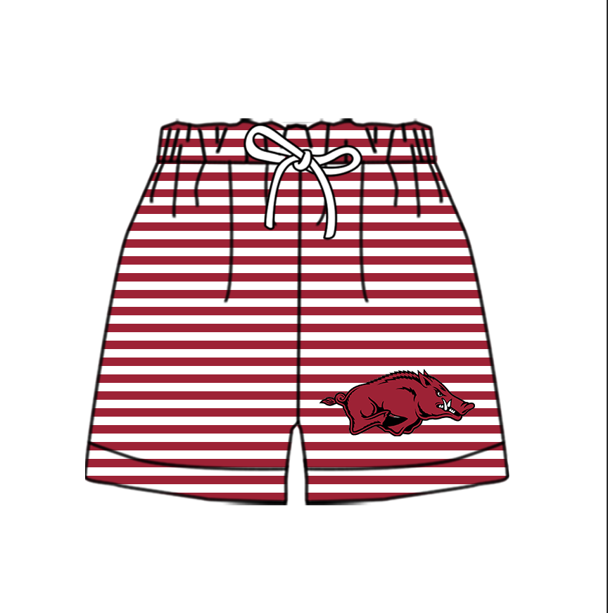 Custom moq 5 mix size milk silk summer teams Baby Red Striped Drawstring Shorts for Children Elastic Waist Kids Summer Shorts