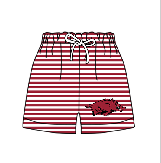 Custom moq 5 mix size milk silk summer teams Baby Red Striped Drawstring Shorts for Children Elastic Waist Kids Summer Shorts