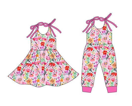 25.12.24 custom each style moq 5 eta 6-8week Sibling Sister floral baby short sleeve romper and dress match design