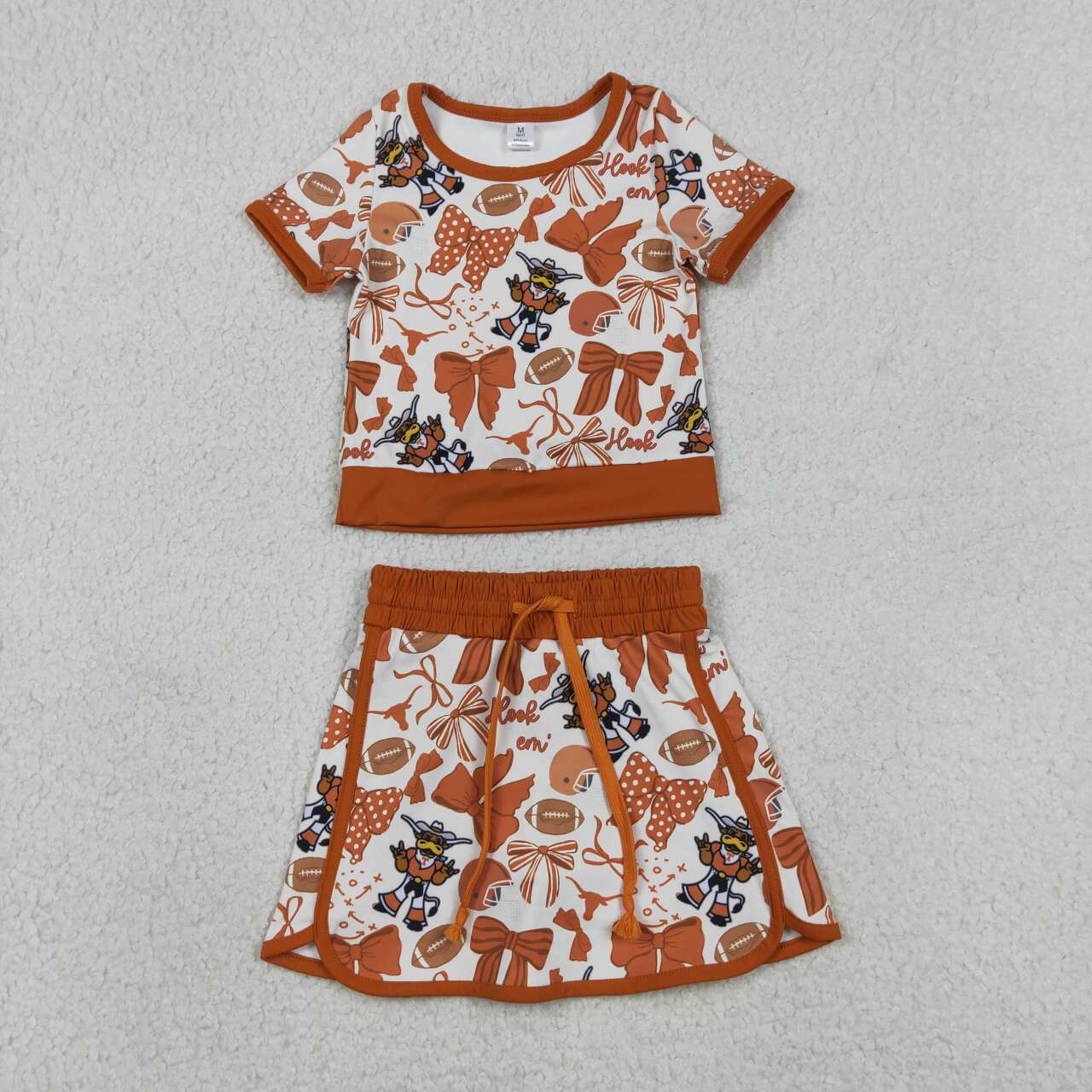 RTS NO MOQ GSD3697 Baby Girls Bow Football Crocodile Print Top And Skirt Set Short Yoga Active Team Outfit