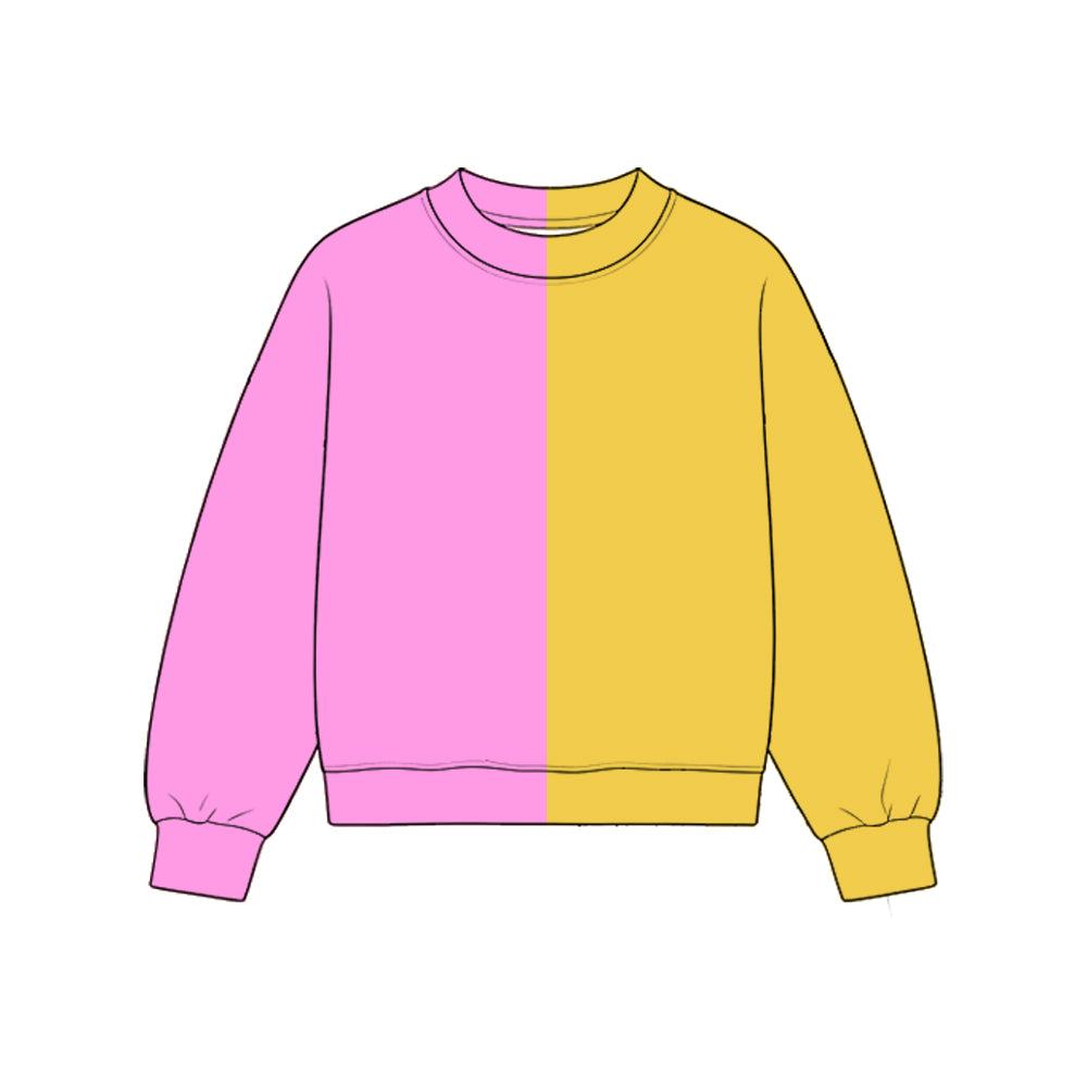 Custom moq 5 girls  Blank Cotton Hot Pink + Mustard Yellow Fabric Sweatshirt