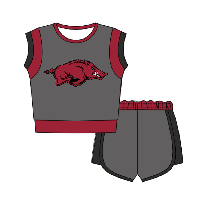Custom moq 5 mix size milk silk summer teams Gray Sleeveless O-Neck Top And Shorts Set Cute And Comfortable Kids' Outfit