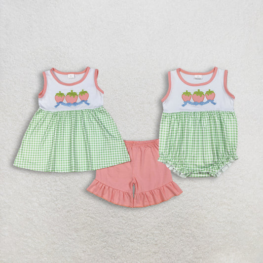 RTS NO MOQ sibling baby girls clothes embroidery bow short sleeve Clothes Sets and rompers