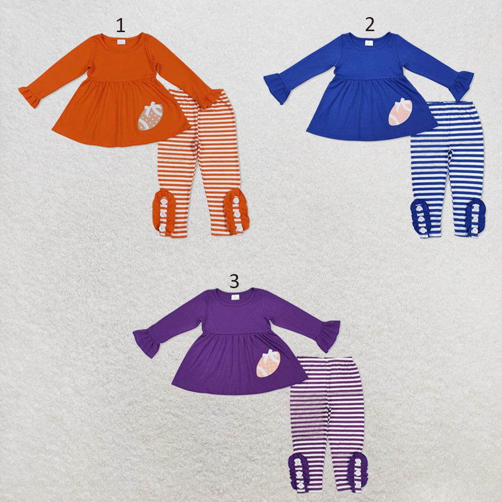 RTS NO MOQ Sibling milk silk Baby Girls Cute Football Team Striped Tunic Legging Clothes Set