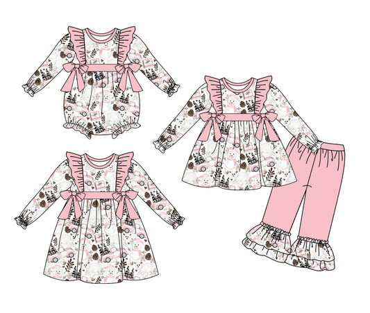 25.6.23 custom each style moq 5eta 4-6week Sibling Sisters Christmas baby girl long sleeve pants sets and dress and rompers match family design