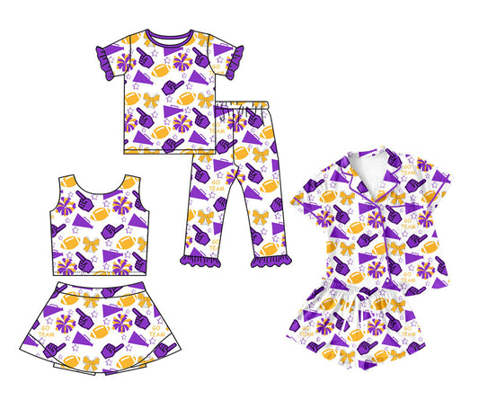 25.9.26 custom each style moq 8 eta 6-8week Sibling Sisters team bow purple baby girl short sleeve pants set and shorts sets and skirts sets match family design