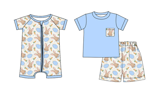 25.10.1 custom each style moq 8 eta 6-8week Sibling Sisters bunny baby boy clothes short sleeve shorts sets and romper match family design
