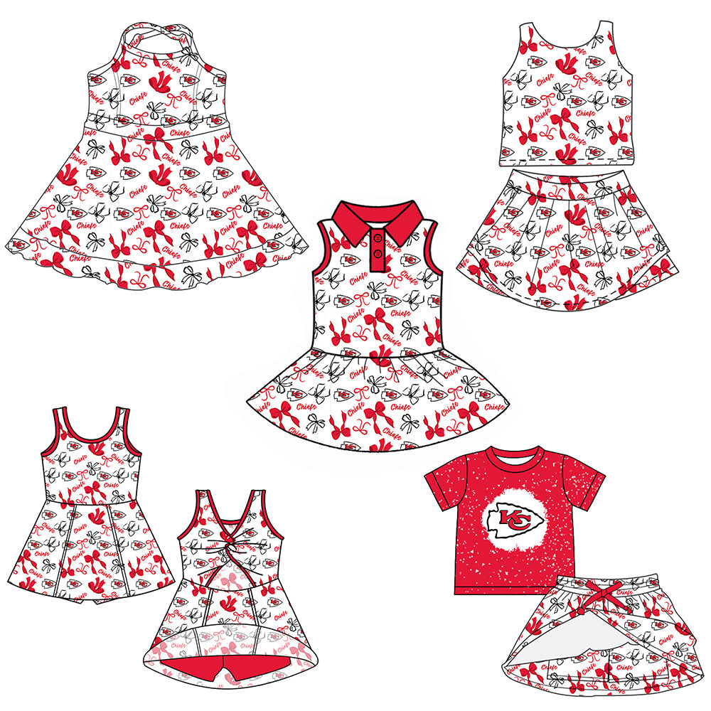 Custom moq 5 mix sizes summer teams baby girls clothes team red short sleeve skirts shorts sets 1 and skirts sets 2 and dress 1 and dress 2 and dress 3 and dress 4-25.6.4
