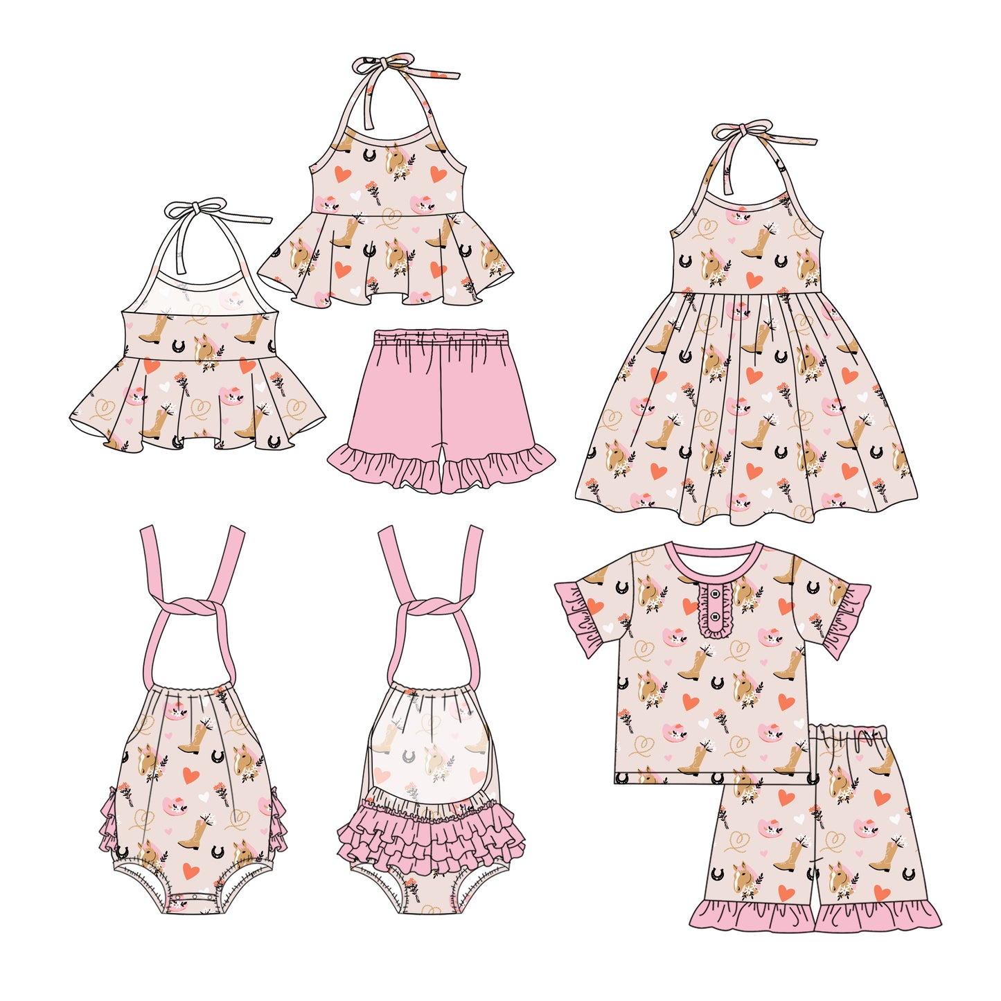 3.4 custom each style moq 5eta 4-6week Sibling Sister boot baby girl short sleeve shorts sets and sets 2 and boy romper and dress match design