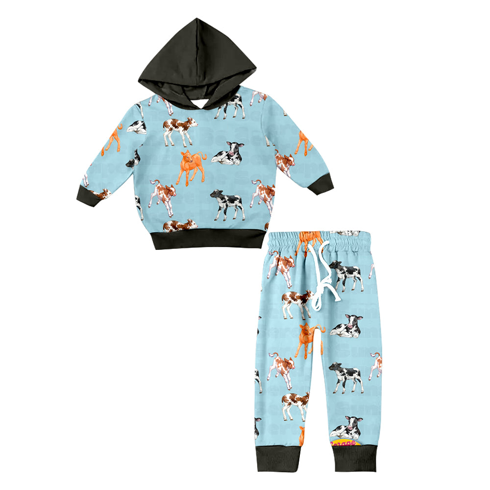 8.26 custom each style moq 5eta 4-6week Sibling Sister cow blue baby girl sets and dress match family design