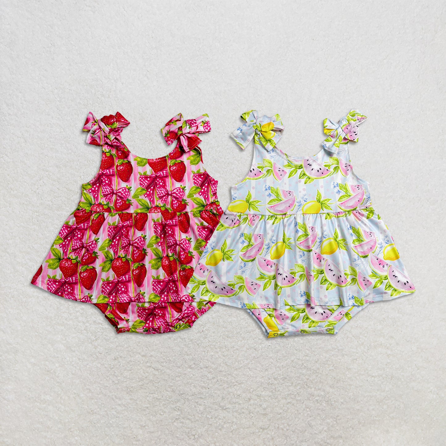 RTS NO MOQ Sibling milk silk Baby Girls Cute Strap Ruffle Hem Tunic Rompers Casual Clothes