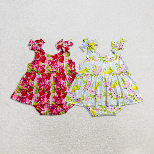 RTS NO MOQ Sibling milk silk Baby Girls Cute Strap Ruffle Hem Tunic Rompers Casual Clothes