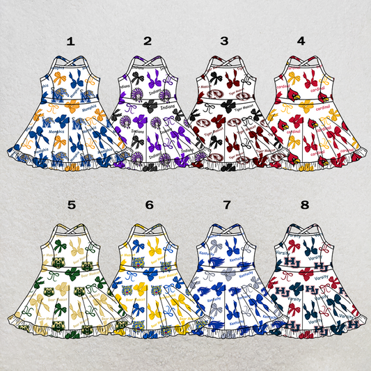 custom moq 5 mix size XY062605 Baby Girls Bows Print Strap Knee Length Skort Yoga Active Dress