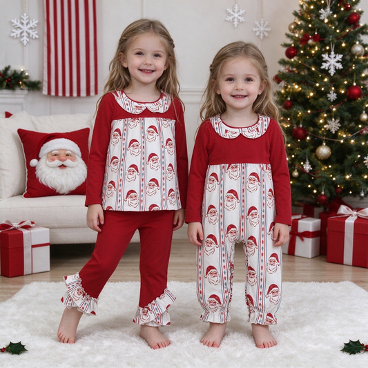 RTS NO MOQ Sibling Baby Girls Christmas long-sleeved trousers suit & romper