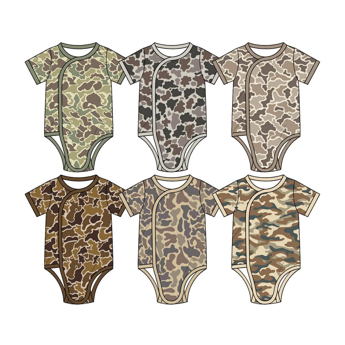 (Preorder new) No moq Baby Boys Short Sleeve Camo Print Side Snap Romper