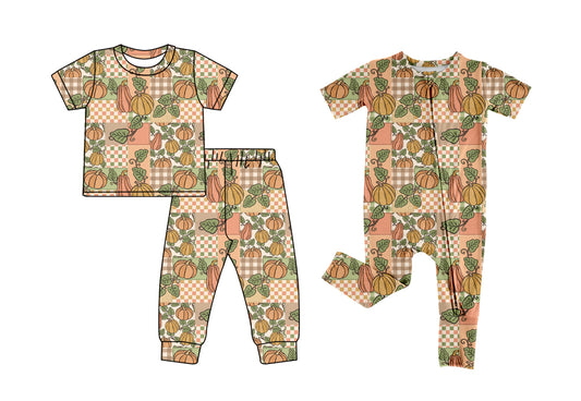 25.6.11 custom each style moq 5eta 4-6week Sibling Sister pumpkin baby boy short sleeve pants sets and rompers match family design