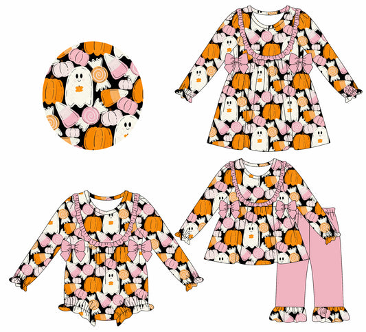 25.7.14 custom each style moq 5eta 4-6week Sibling Sisters ghost baby girl long sleeve pants sets and dress and rompers match family design