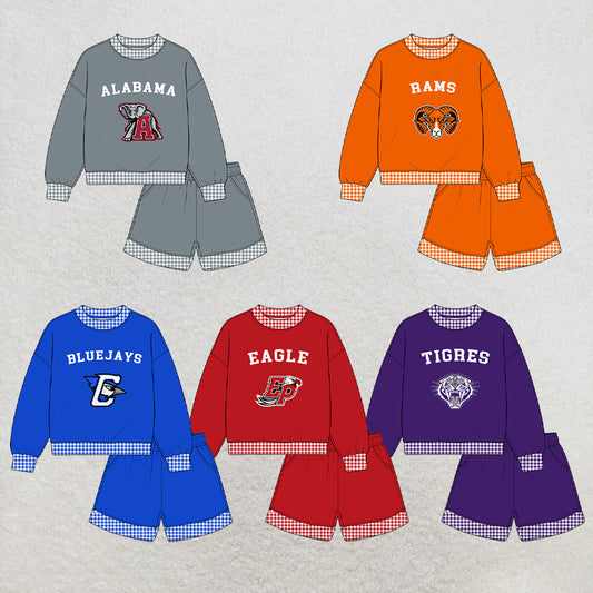 custom moq 5 mix size XY071605 Baby Kids Checked Long Sleeve Top Shorts Team Clothes Set