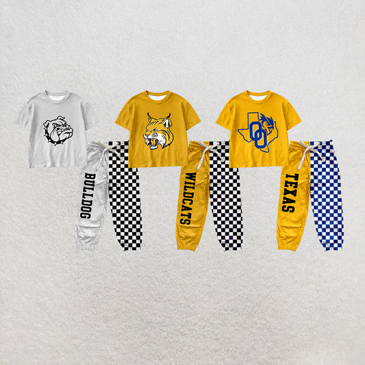 custom moq 5 mix size MSD073005 Baby Kids Short Sleeve Shirt Plaid Patchwork Long Pants Team Casual Set