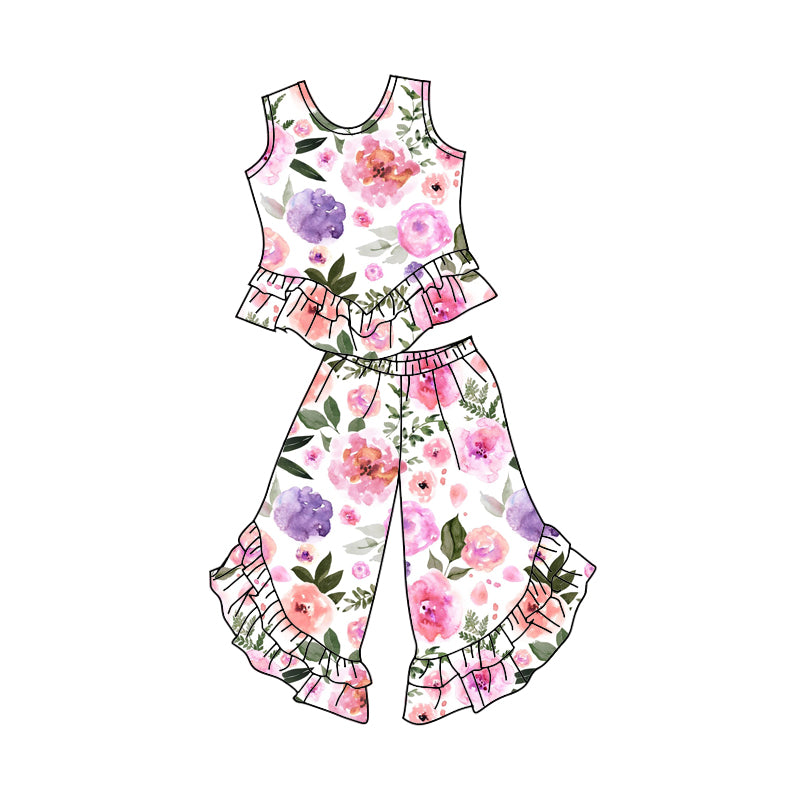 10.24 custom each style moq 5eta 4-6week baby girls clothes floral sleeveless pants sets