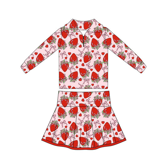 25.10.31 custom each style moq 5 eta 6-8week Sibling Sisters strawberry bow love baby girl long sleeve skirts sets