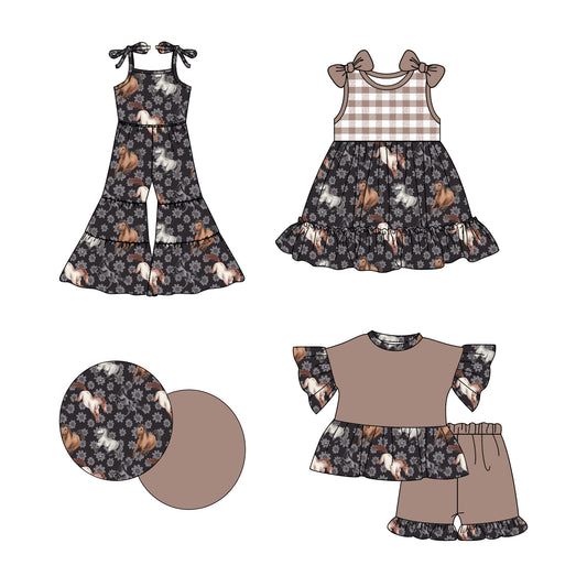 2.21 custom each style moq 5eta 4-6week Sibling Sister horse baby girl sets and dress and jumpsuit match family design