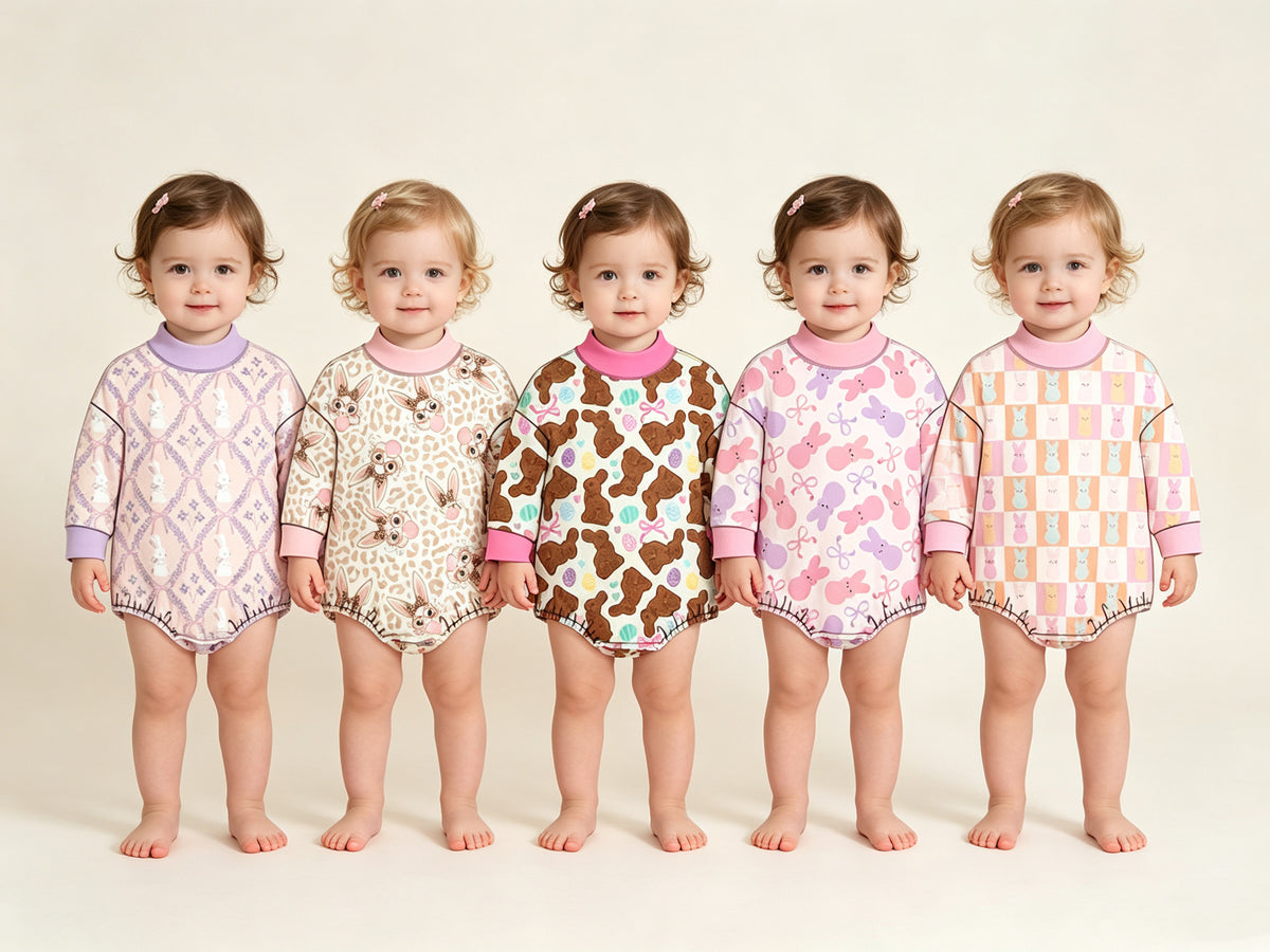 (Preorder new) No moq Baby Girls Long Sleeve Easter Print Bubble Romper Holiday Outfit