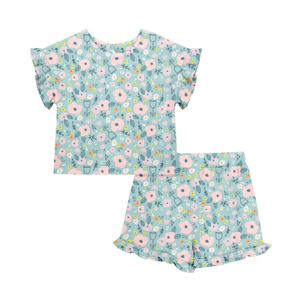 Custom moq 5 mix size Sibling Baby Girl Floral print Short-Sleeved Top And Shorts Set Cute  Clothing for Little Ones