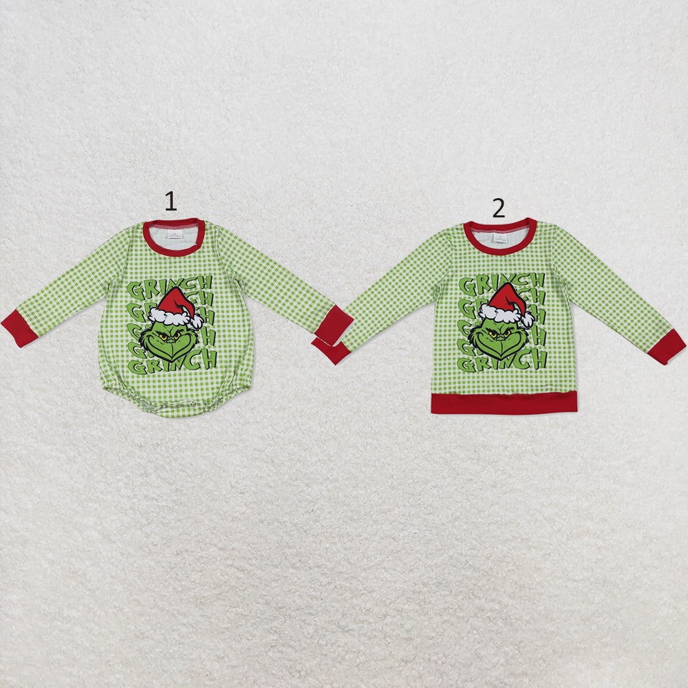 RTS NO MOQ Sibling milk silk Cute Clothes Baby Boys Christmas Check Tee Top Romper Family Holiday Clothes Sets
