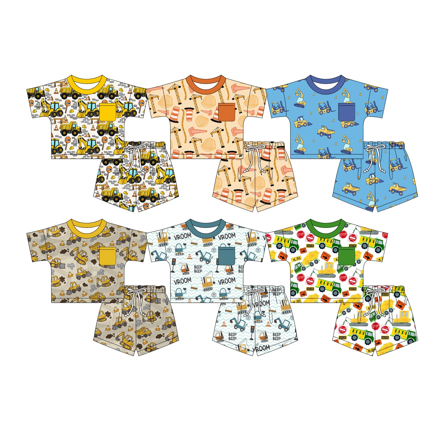 4.9  Custom moq 5 mix size Sibling Baby Boys Car Print Short Sleeve Top Shorts Set Cute Summer Outfit