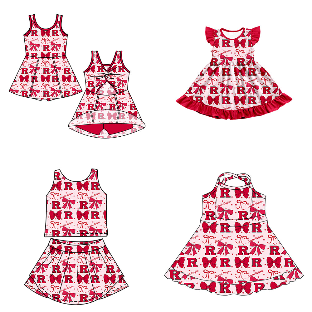Custom moq 5 mix size milk silk summer teams baby girls clothes team bow red sleeveless skirts sets and dress 1 and dress 2 and dress 3-25.6.27