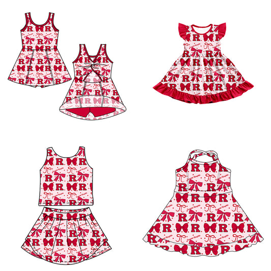 Custom moq 5 mix size milk silk summer teams baby girls clothes team bow red sleeveless skirts sets and dress 1 and dress 2 and dress 3-25.6.27