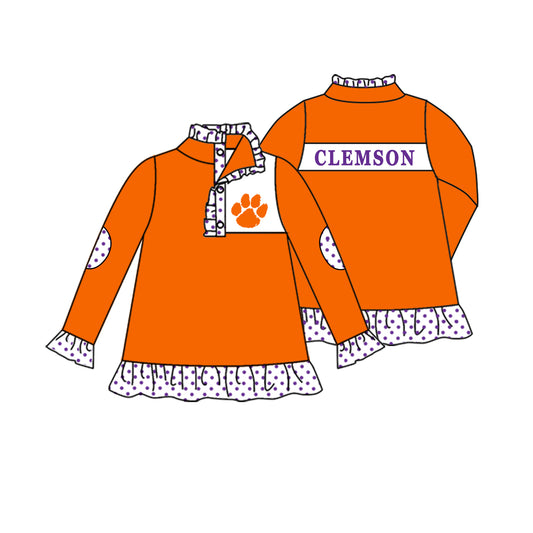 Custom moq 5 mix size milk silk summer teams baby girls boy clothes orange long sleeve top-25.8.27