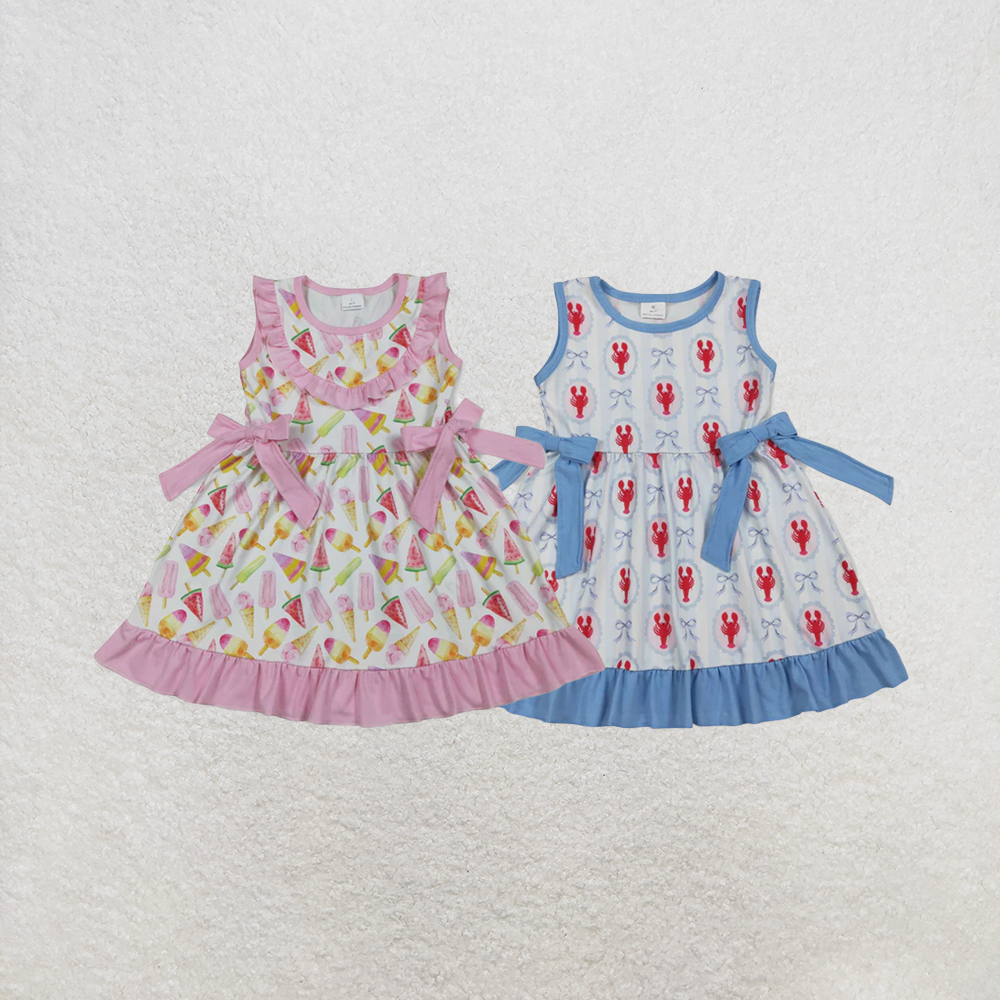 RTS NO MOQ Sibling Baby Girls Pink popsicle watermelon ruffle kids girls summer dresses