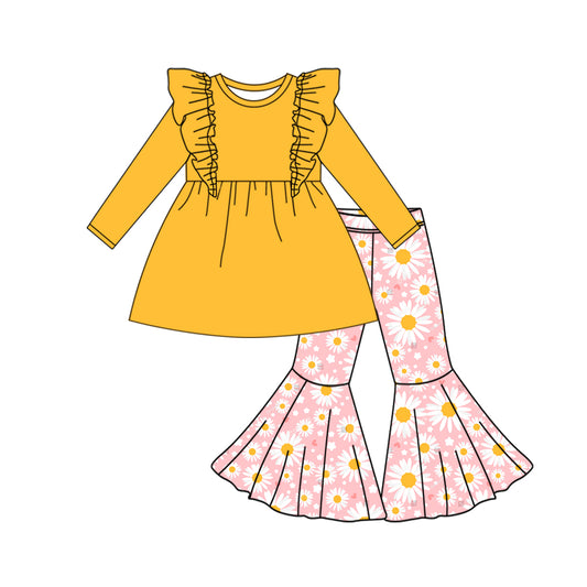 9.24 custom each style moq 5eta 4-6week baby girls clothes yellow leopard long sleeve pants sets