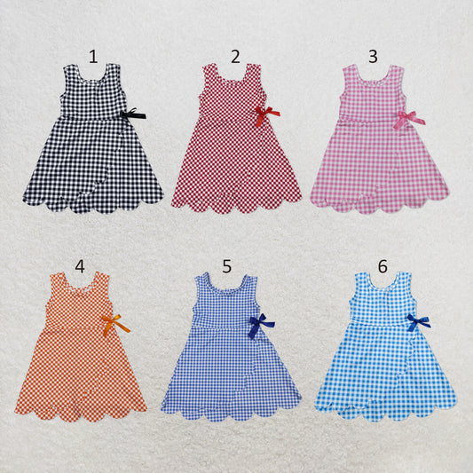 RTS NO MOQ Sibling milk silk Baby Girls Checked Scallop Shorts Knee Length Dress