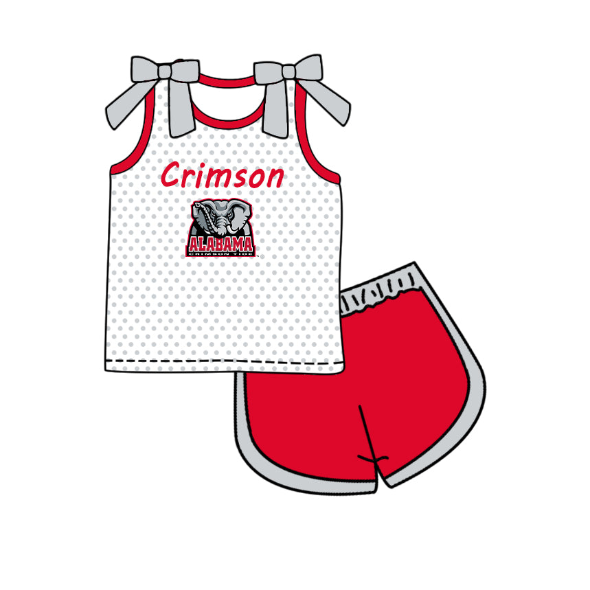 Custom moq 5 mix size milk silk summer teams Baby Girls Summer Bow Sleeveless Grey Polka Dot Top Shorts Casual Set