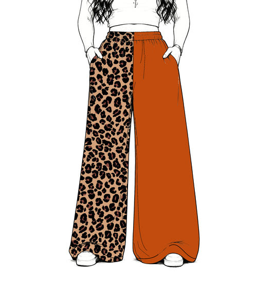 custom moq 5 mix size Baby Kids Orange Leopard Patchwork Print Team Flare Pants Casual Bottom