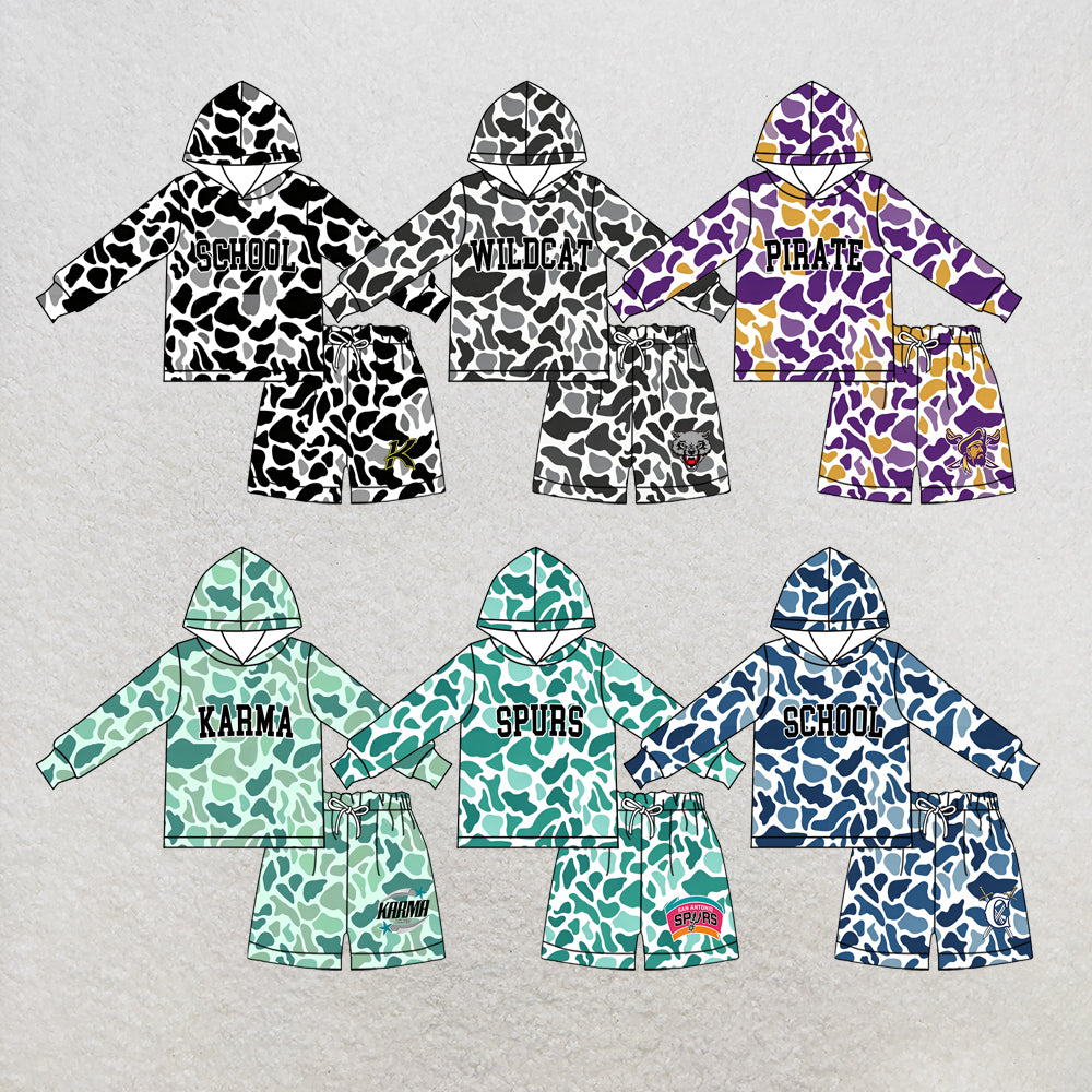 custom moq 5 mix size MSD072205 Baby Kids Camo Long Sleeve Hoodie Top Shorts Team Set