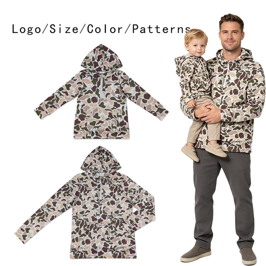 RTS NO MOQ Sibling milk silk Adult To Match Kids Deer Dogs Ducks Camo Long Sleeve Zip Pocket Hoodies Tops