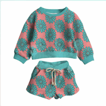 Custom moq 5 mix size milk silk Baby Girl Long-Sleeved Top And Drawstring Shorts Set Cute Outfit