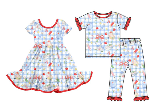 25.12.15 custom each style moq 5 eta 6-8week Sibling Sister bow baby short sleeve pants sets and dress match design